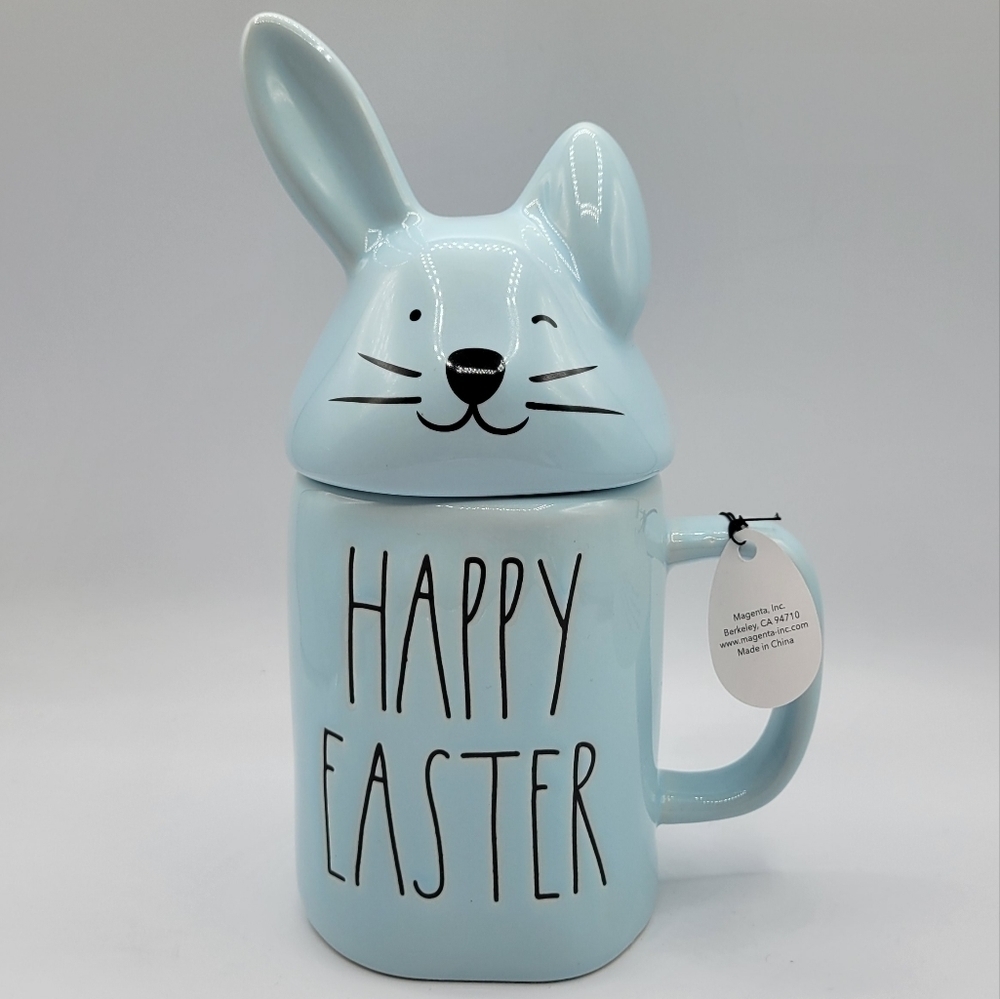 Rae Dunn Happy Easter Blue Bunny mug topper Ceramic Mug